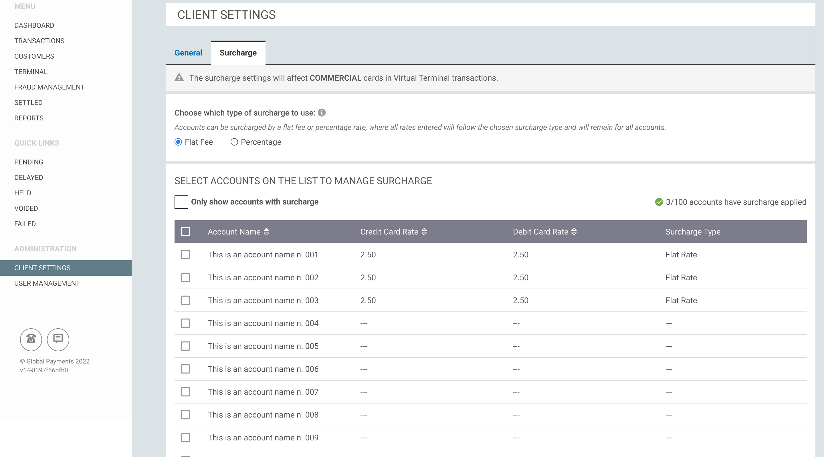 Change surcharge