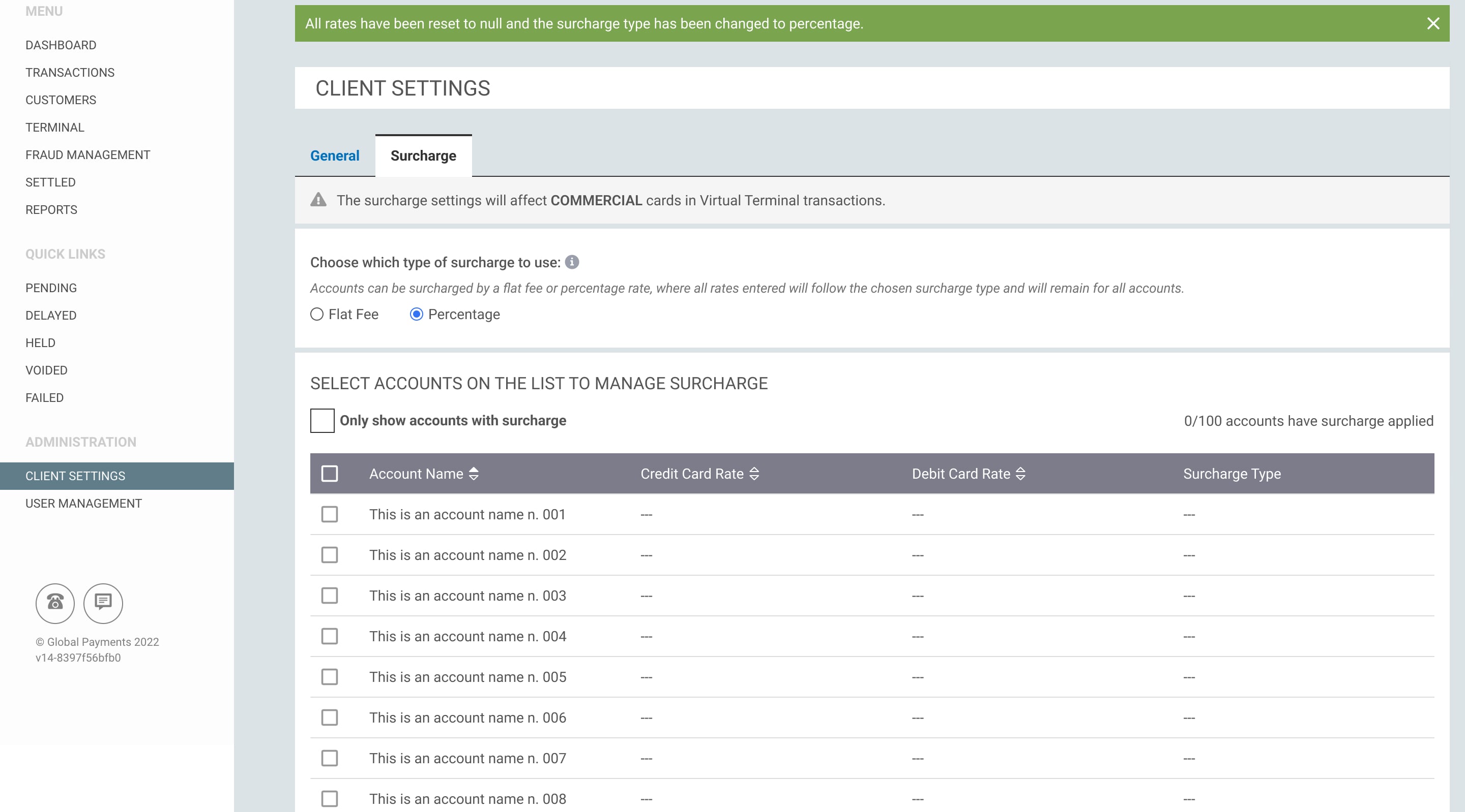 Change surcharge