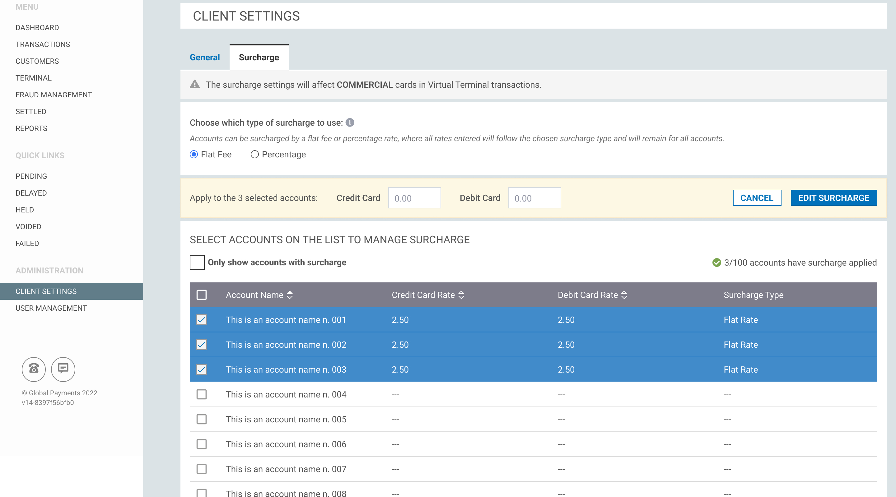 Editing surcharge amount
