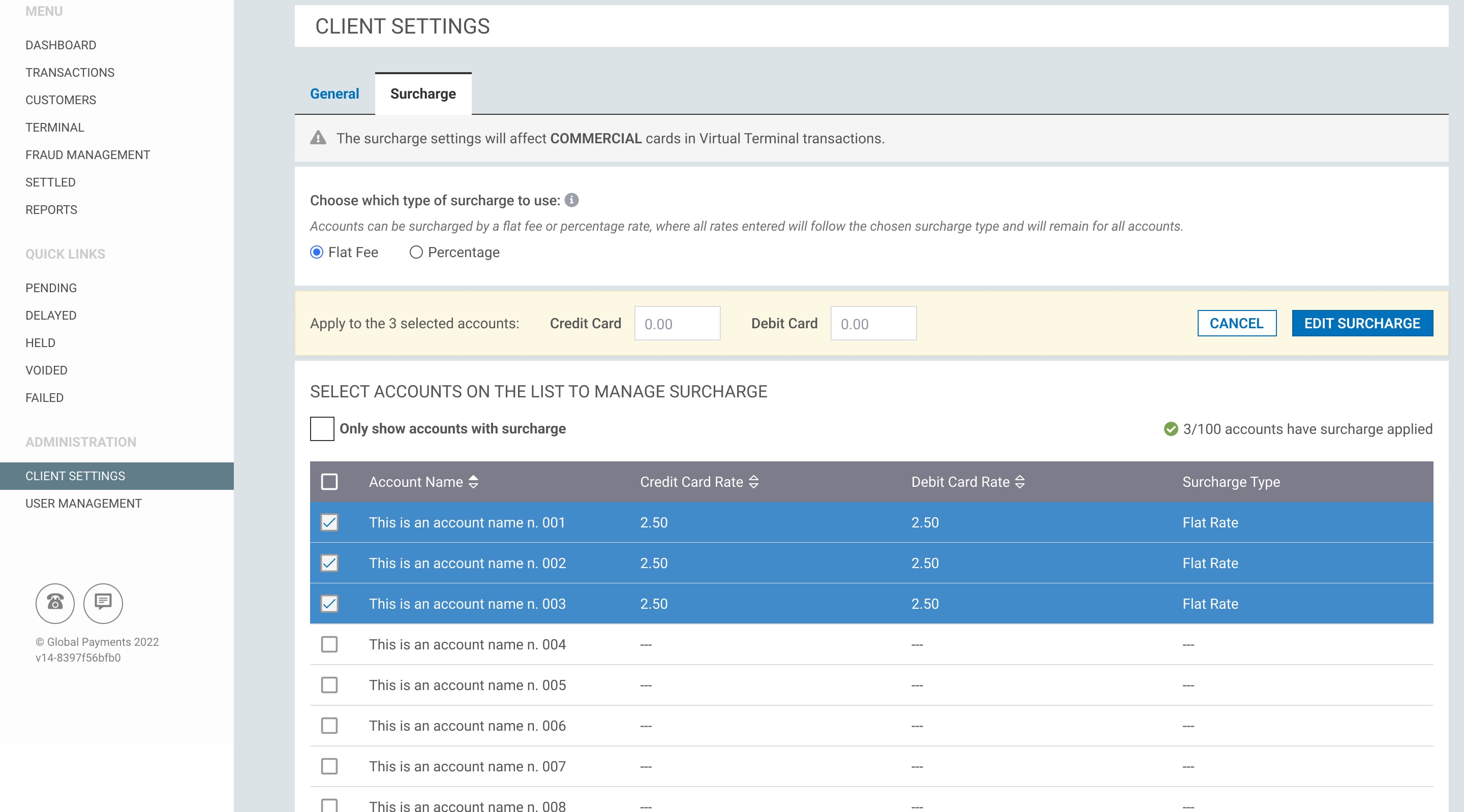 Editing surcharge amount