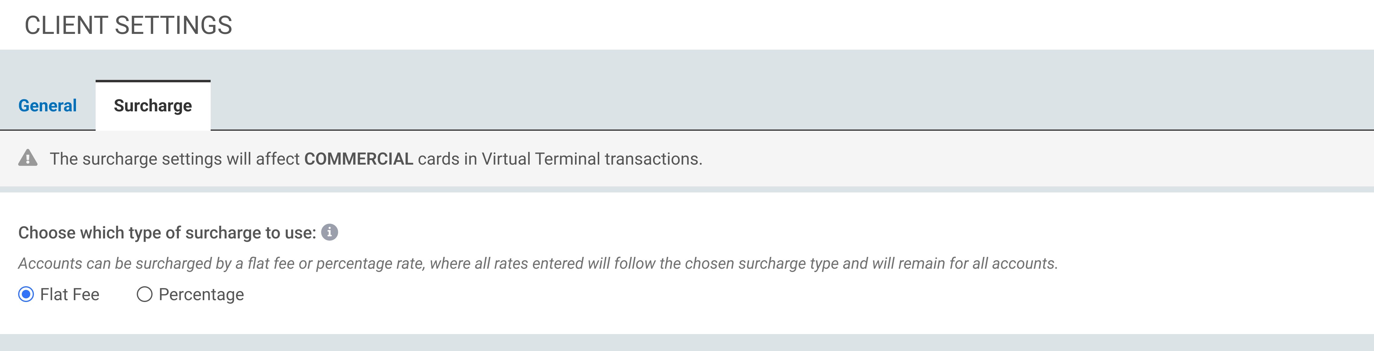 Client settings - surcharge